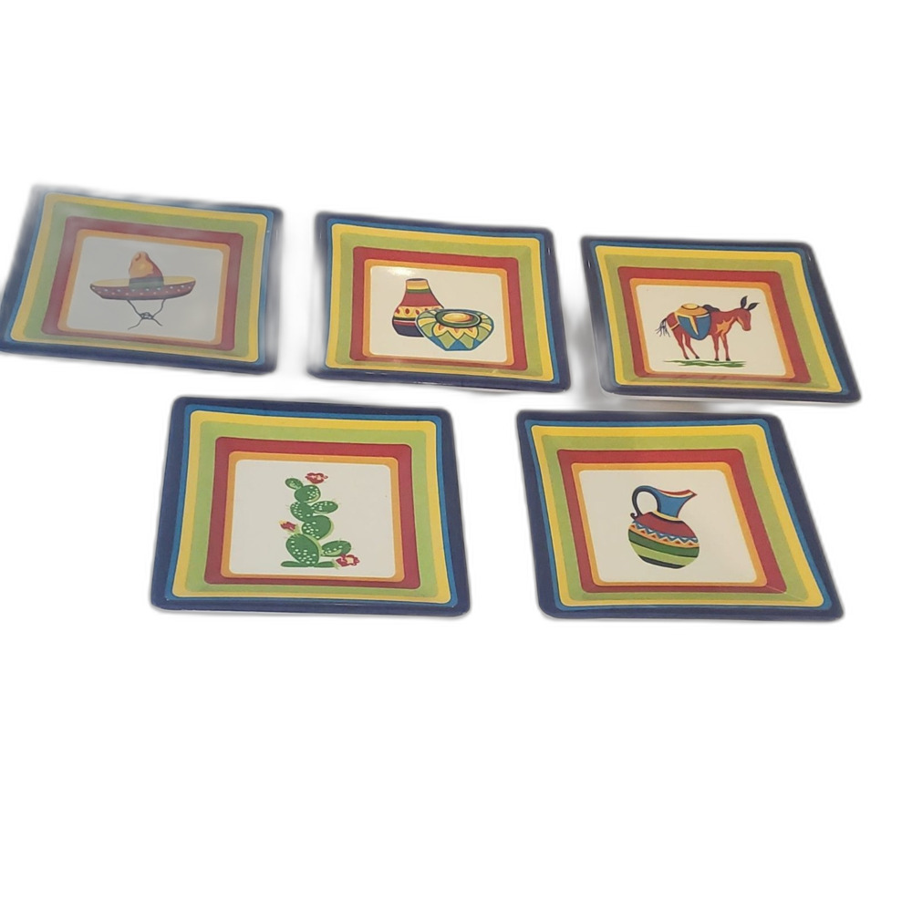 2003 Target 'Summer Fiesta' Appetizer plates Melamine Set of 5 Southwest 4"x4"